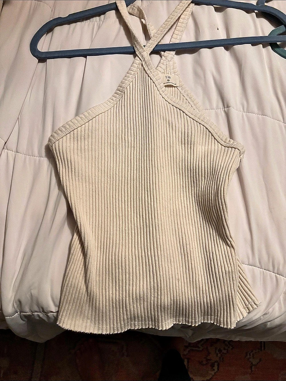 t.la Ribbed Halter Tank Top in Beige